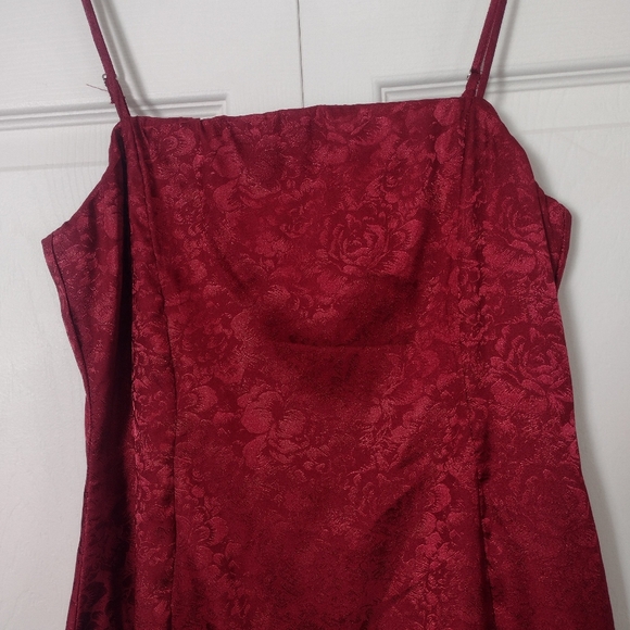 Lulus Kali Floral Satin Ruffle Mini Slip Dress Burgundy Red Size S - Picture 5 of 13